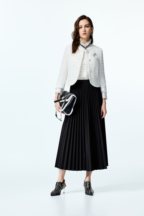 White Tweed Crop Jacket,Outerwear