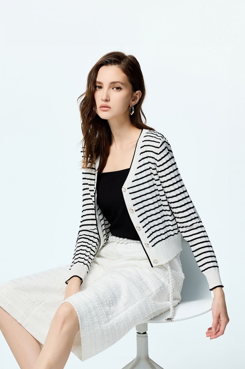 Stripe Printed Knit Cardigan,Outerwear