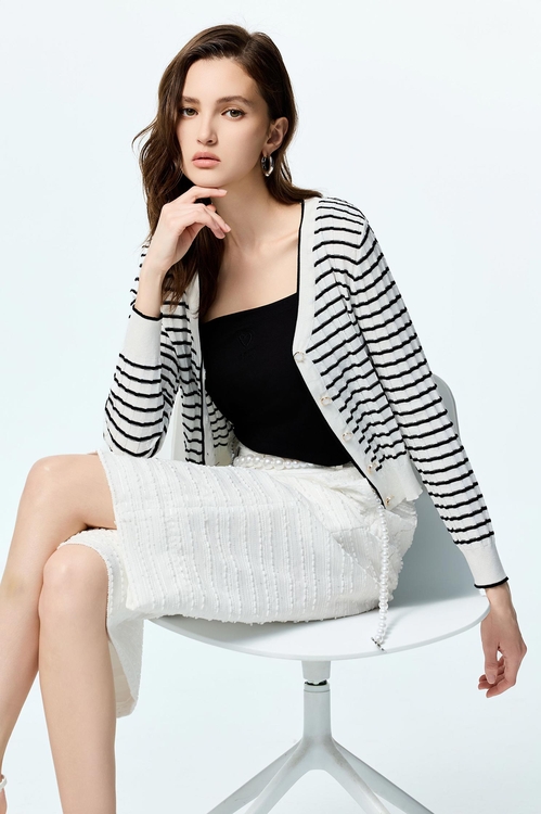 Stripe Printed Knit Cardigan,Outerwear