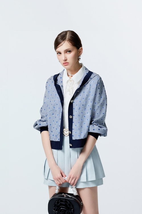 Dotted Embroidery Detail Plaid Jacket,co-ord sets