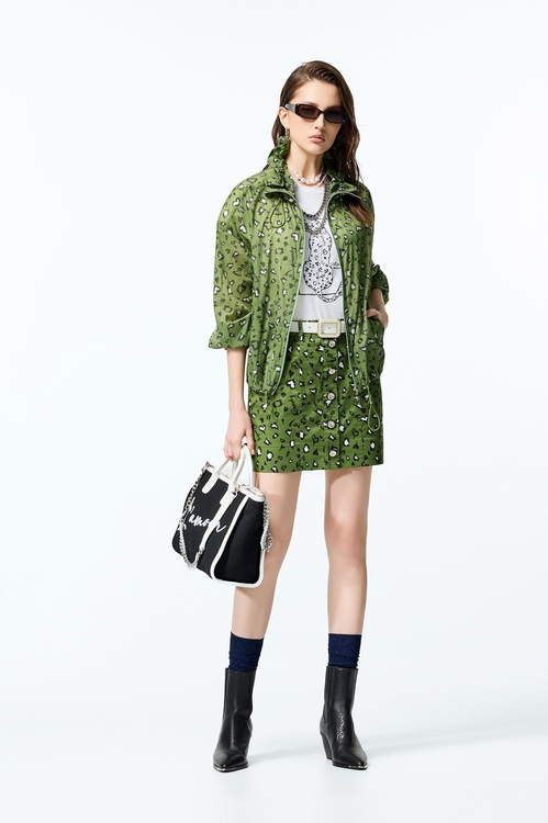 Leopard Print Green Jacket,Trench coats