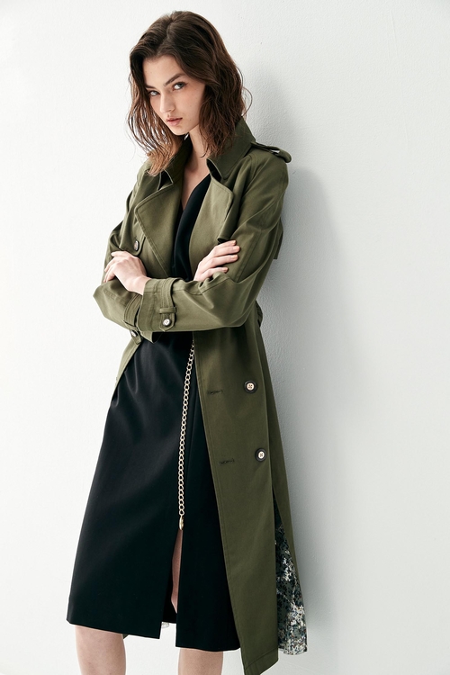 Olive Green Long Trench Coat,Queen