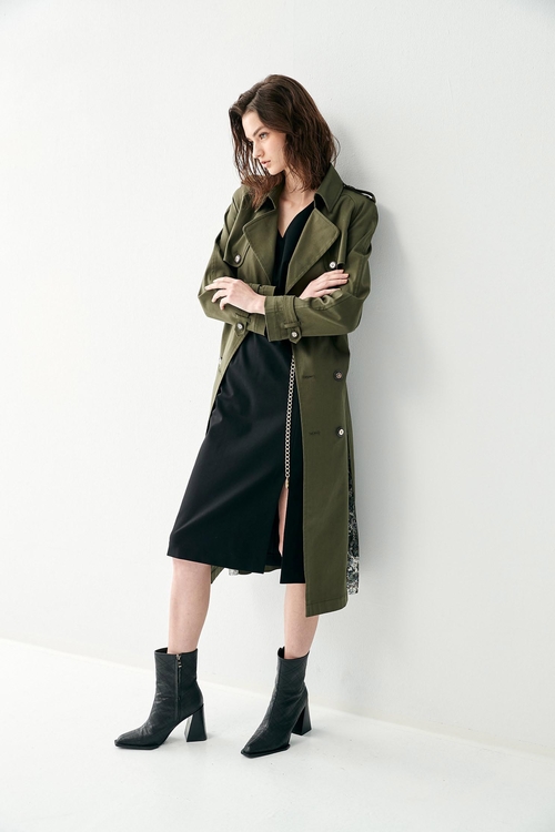 Olive Green Long Trench Coat,Queen