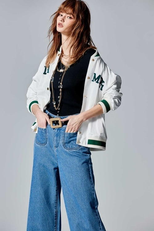 Front Slogan Contrast Trim Bomber Jacket,Embroidered,Embroidered