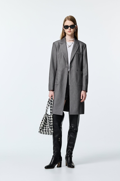 Pinstripe Long Blazer,Jackets