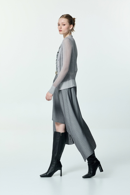 Metallic Light Grey Knit Cardigan,Jackets