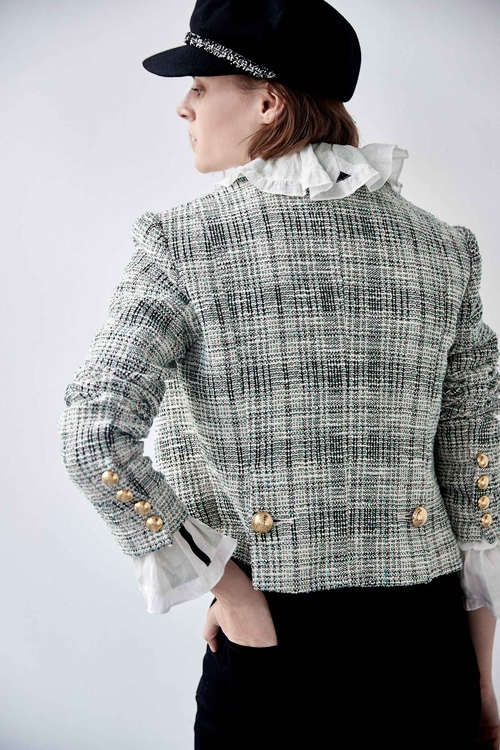 Plaid Tweed Blazer,Rayon