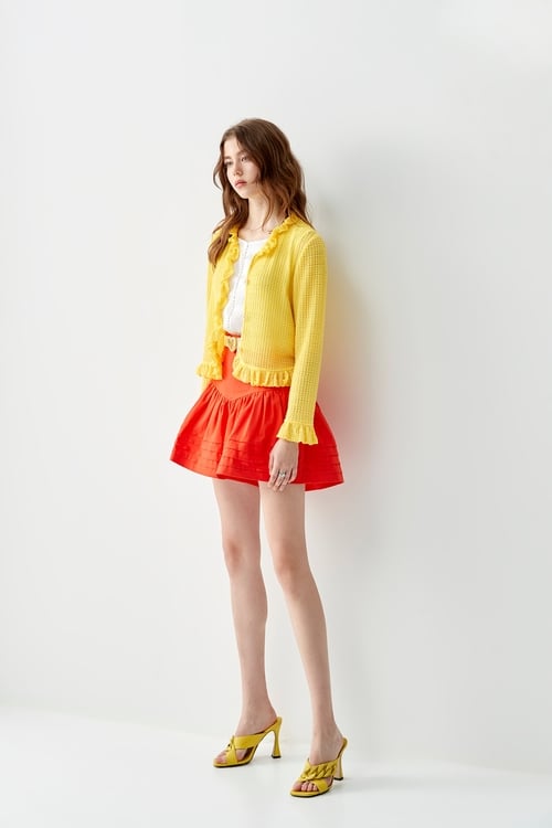 Yellow Ruffle Detail Cardigan,fashionart