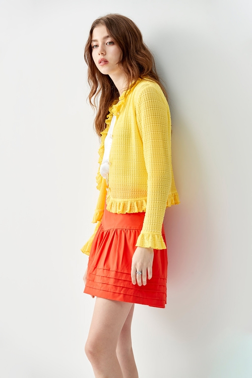 Yellow Ruffle Detail Cardigan,Cardigans