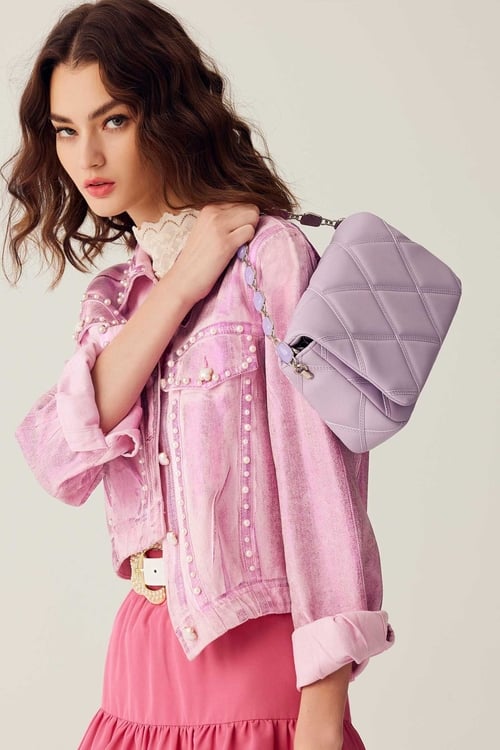 Metallic Foil Pattern Pink Denim Jacket,Denim Jackets