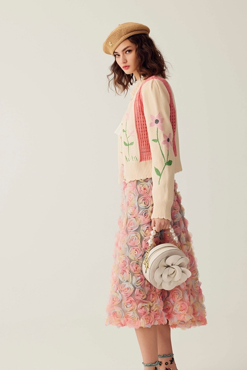 Floral Embroidery Knit Cardigan,Knitted coats