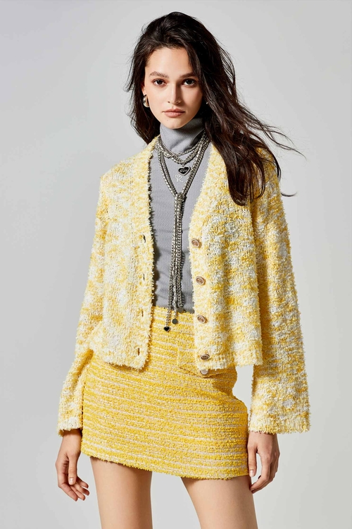 Colour Mix V-neck Cardigan,Knitted coats