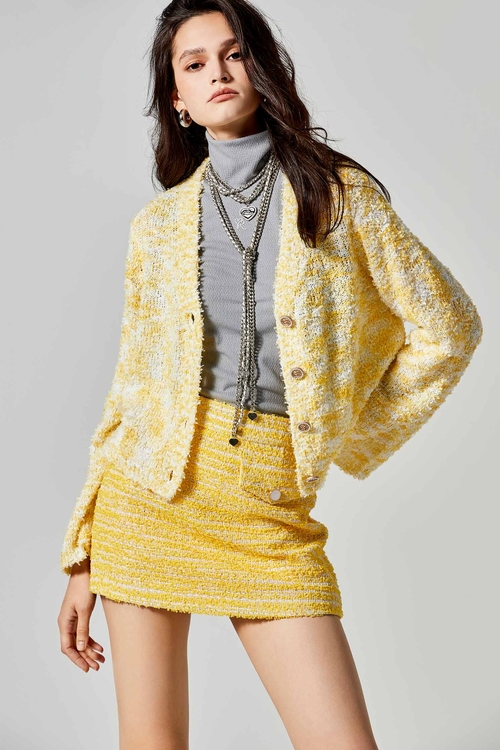 Colour Mix V-neck Cardigan,Knitted coats