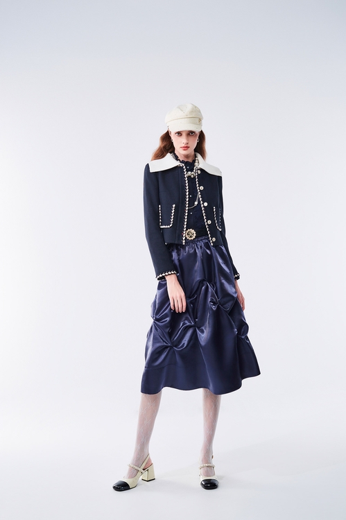 Navy Crop Jacket With Contrast Collar,Jackets