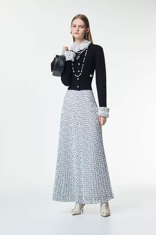Contrast Ruffle Detail Knit Cardigan,dotcollection