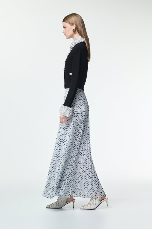 Contrast Ruffle Detail Knit Cardigan,dotcollection