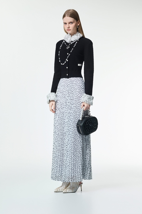 Contrast Ruffle Detail Knit Cardigan,dotcollection