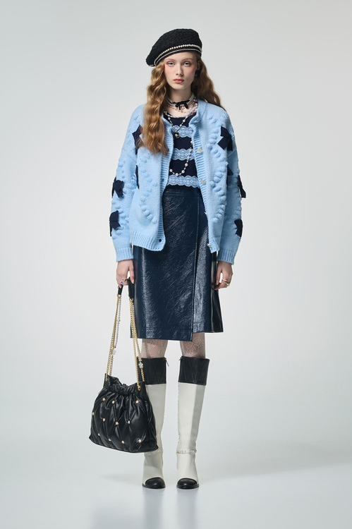 Contrast Bow Detail Knit Jacket,Tops