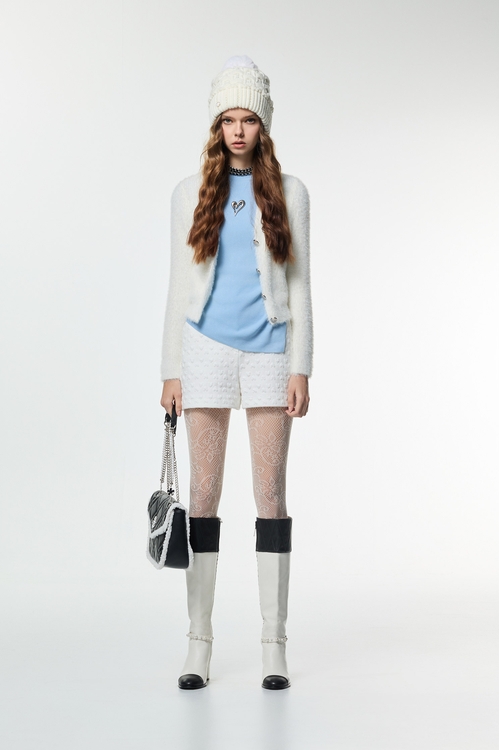 V-neck Faux Fur Knit Cardigan,Jackets