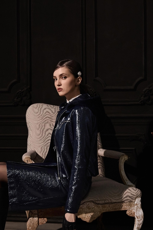 Metallic Sheen Navy PU jacket,Jackets