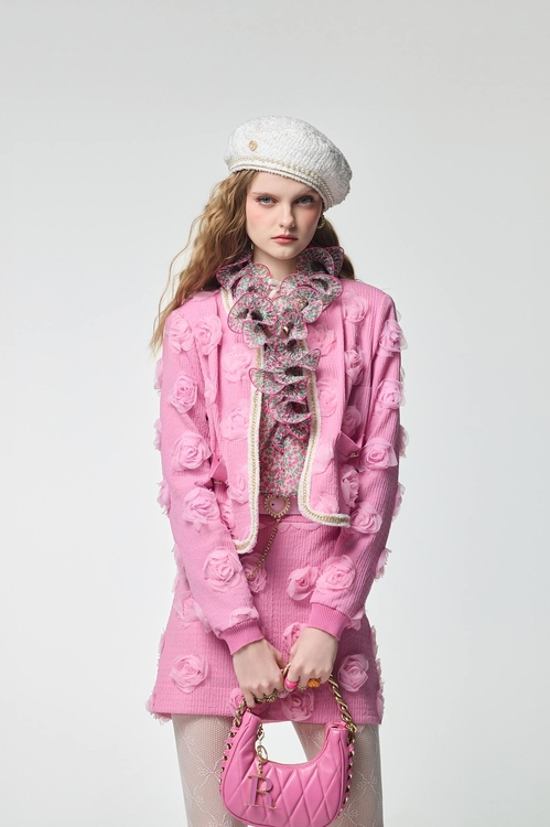 3-D Rose Detail Pink Jacket,,3-D Rose Detail Pink Jacket,Jackets,Outerwear,Season (AW) Look