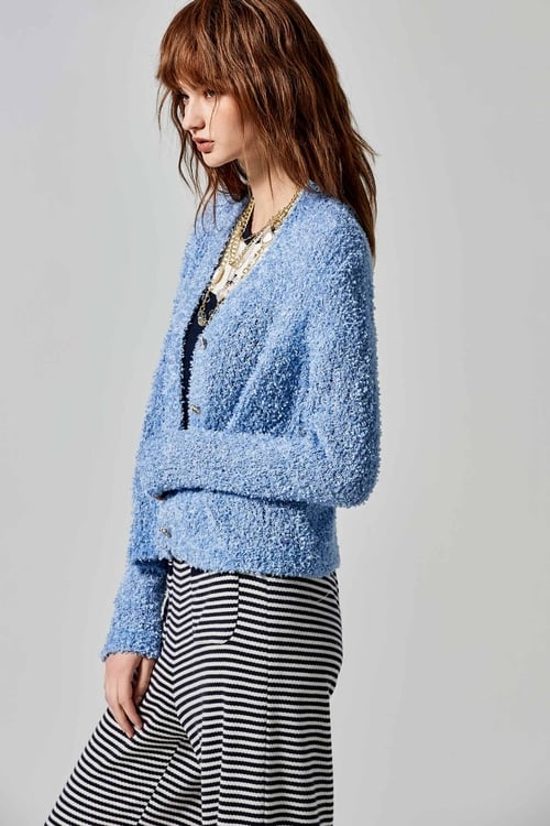 Blue V-neck Cardigan,Knitted coats