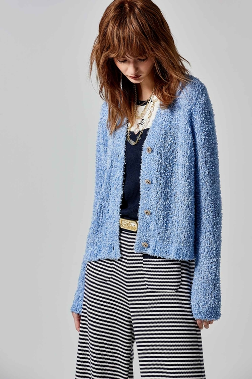 Blue V-neck Cardigan,Knitted coats