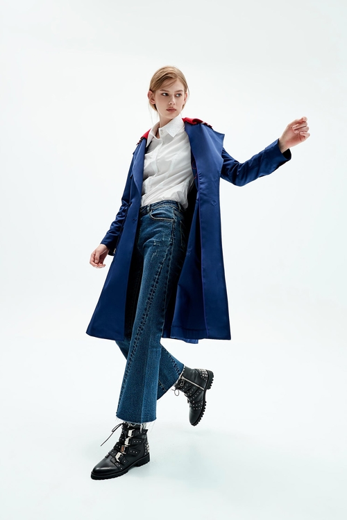 Contrast Collar Trench Coat,goodlucknewyear