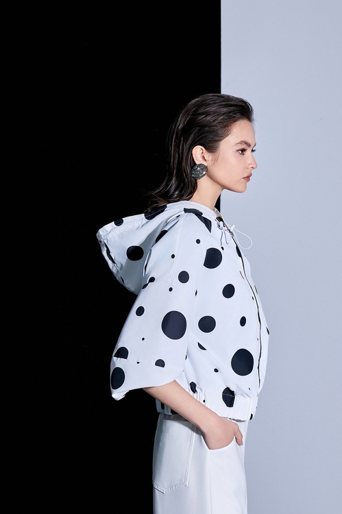 Black Polka Dot Hoodie Windbreaker,Jackets