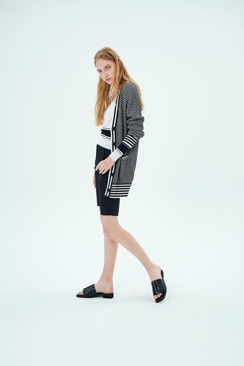 Contrast Stripe Knit Cardigan,Long sleeve outerwear