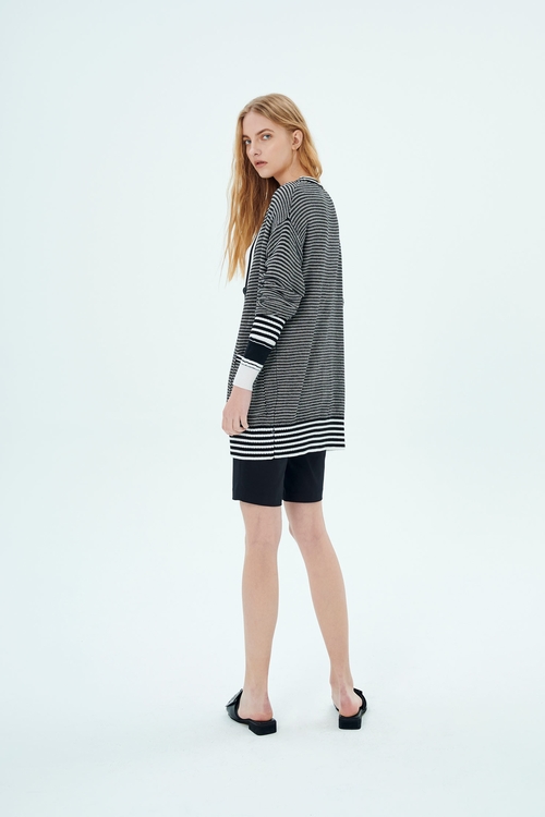 Contrast Stripe Knit Cardigan,Long sleeve outerwear