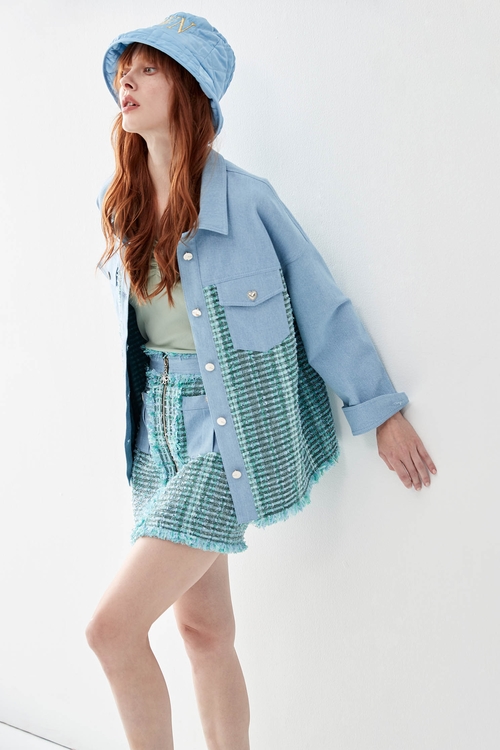 Denim Contrast Tweed Jacket,co-ord sets