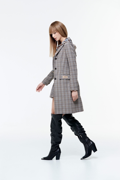 Plaid Knee Length Button Front Blazer,Blazers