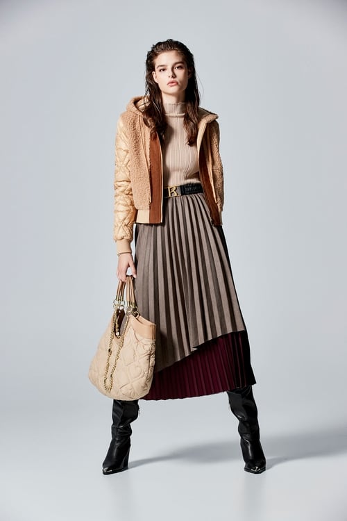 Colour Block Asymmetric Pleated Skirt,Valentine