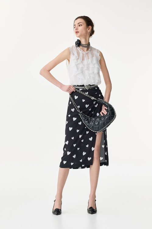 Heart Print Side Slit Pencil Skirt,Midi skirts