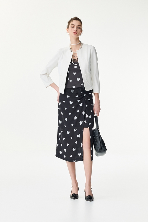Heart Print Side Slit Pencil Skirt,Midi skirts