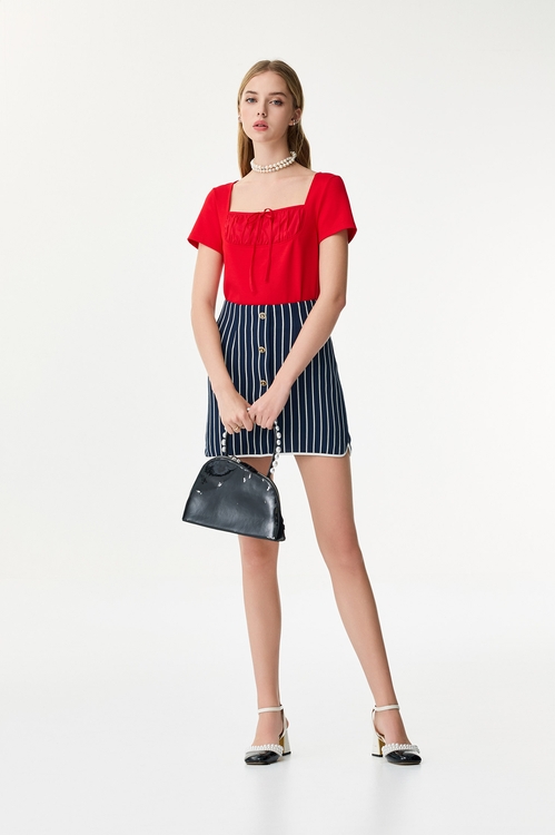 Pinstripe Navy Skirt,Stripe