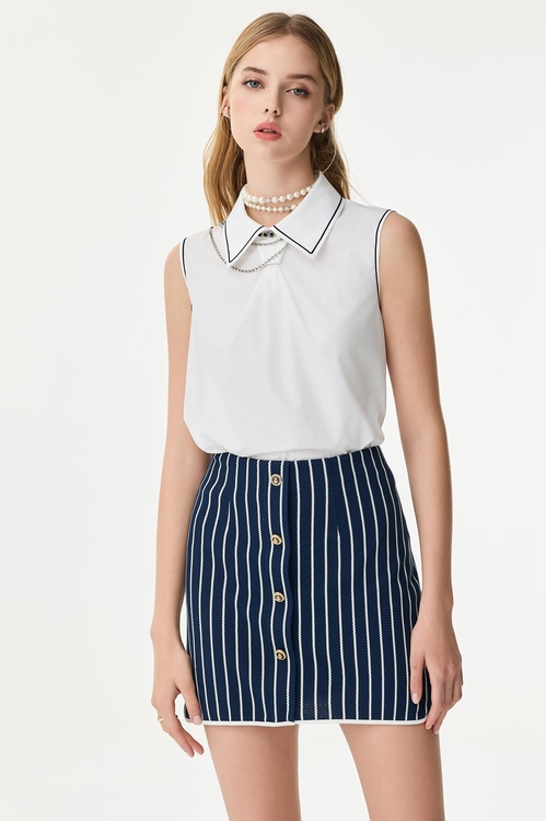 Pinstripe Navy Skirt,Stripe