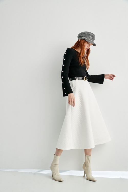 A-Line Midi White Skirt,simple outfits