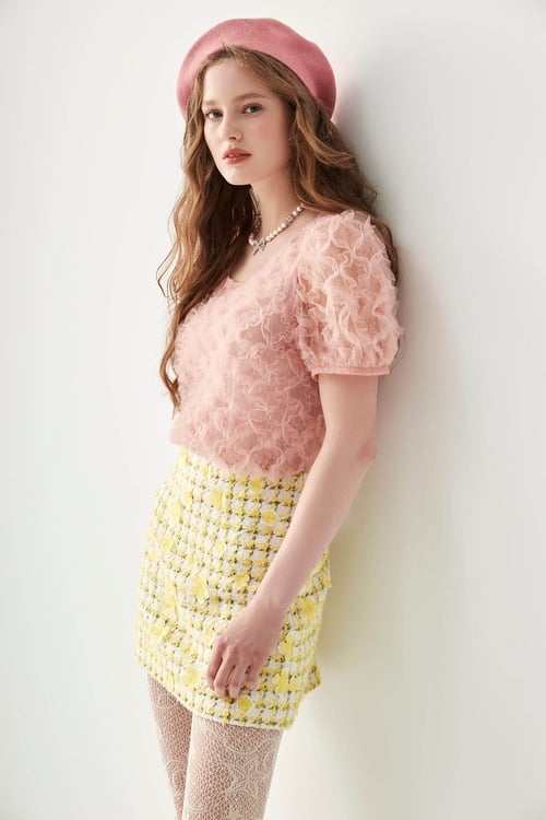 A-line Tweed Skirt With Floral Detail,A-Line skirts