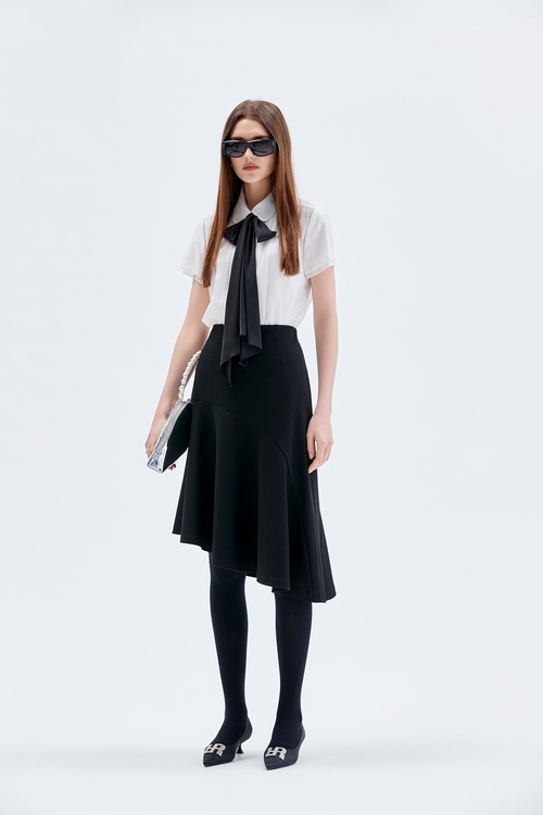 Asymmetric Hem A-line Skirt,Midi skirts