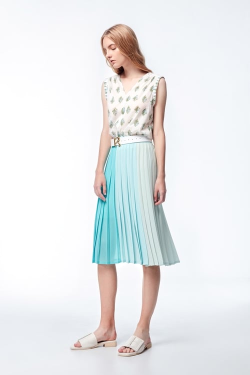 Colour Block Pleated Skirt,Chiffon skirts