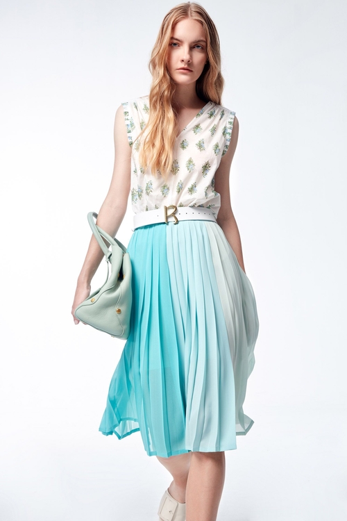 Colour Block Pleated Skirt,Chiffon skirts