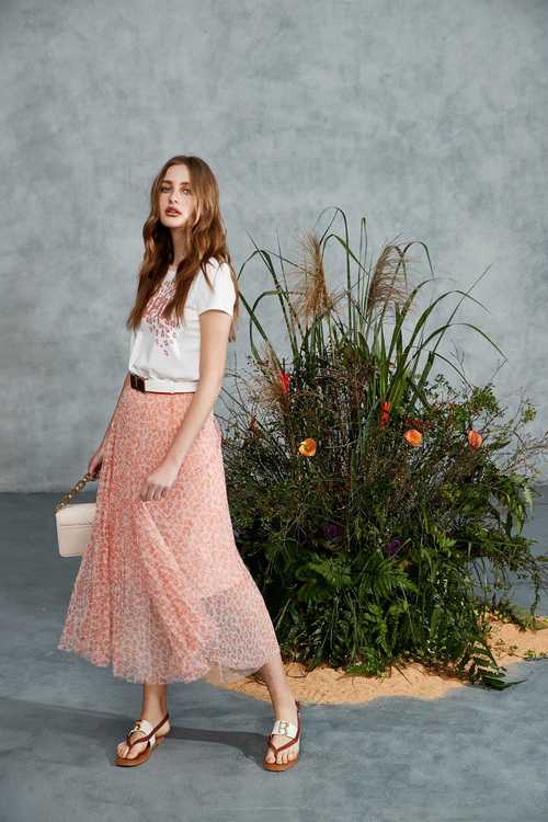 Chiffon Leopard Print Long Pleated Skirt,iROO LIVE