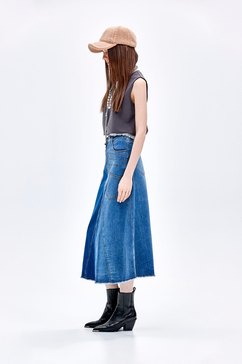 Two Tone Denim Skirt,Midi skirts