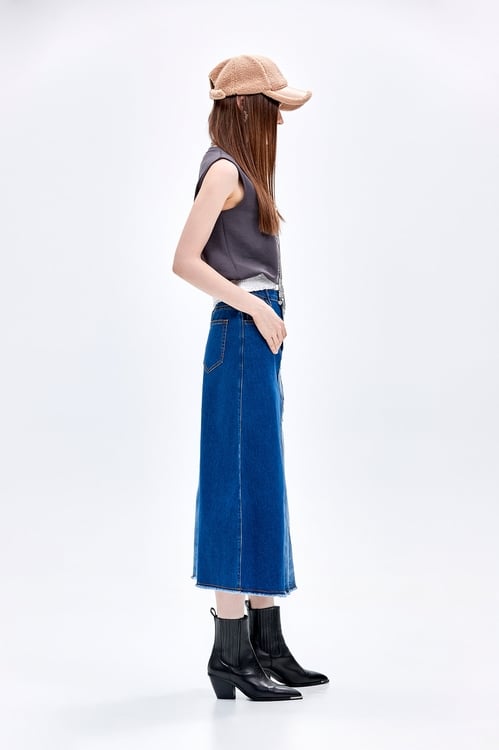 Two Tone Denim Skirt,Denim,Denim