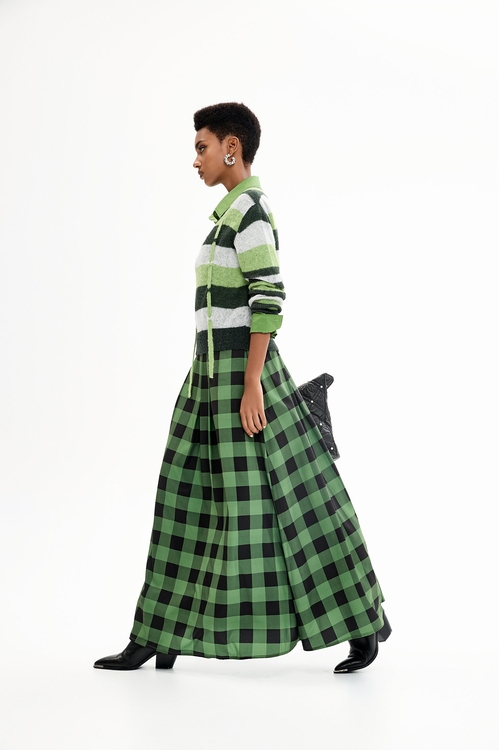 Green Checkered Maxi Skirt,Midi skirts