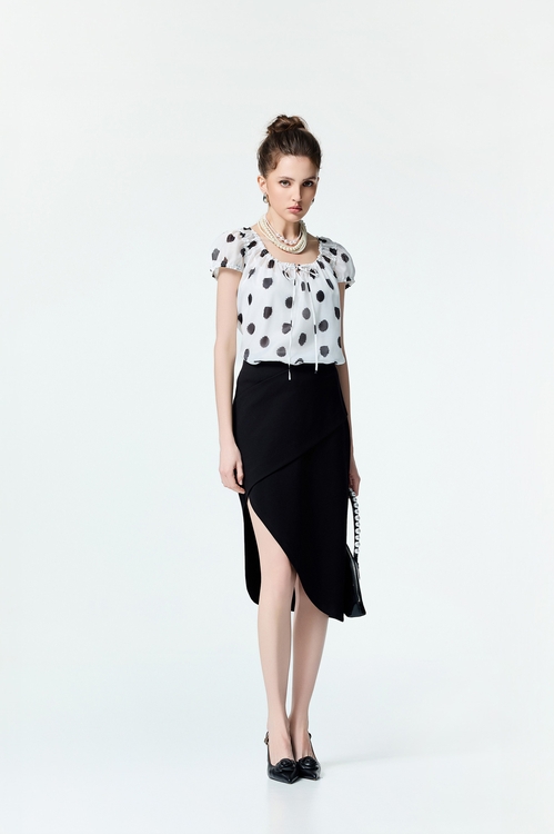 Asymmetric Panel Black Skirt,Midi skirts