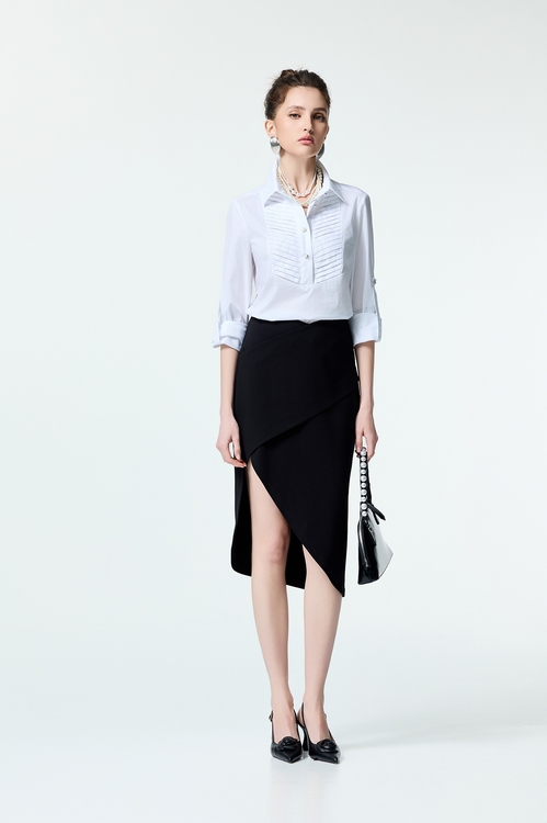 Asymmetric Panel Black Skirt,Midi skirts