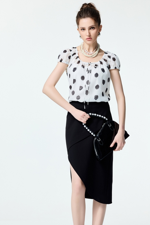 Asymmetric Panel Black Skirt,Midi skirts